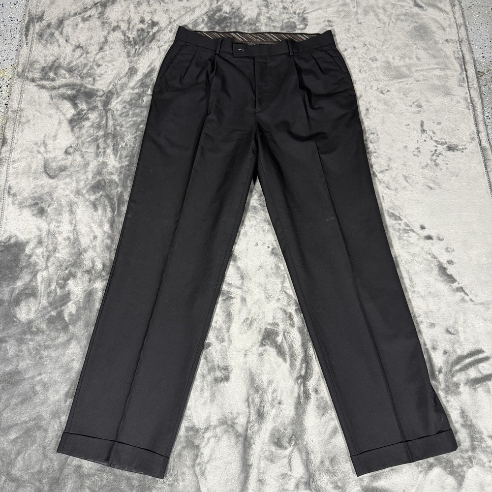 Louis Raphael Studios Dress Pants Men 34x31.5 Black Merino Wool Pleated Straight